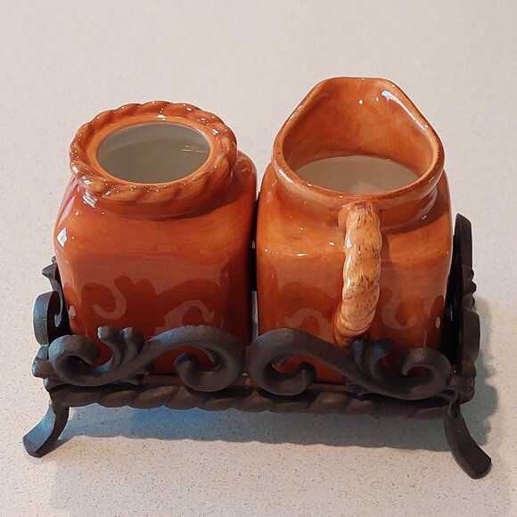 Artimino Earthenware Tuscan Countryside Vintage Terracotta Creamer & Sugar Set - Picture 3 of 16